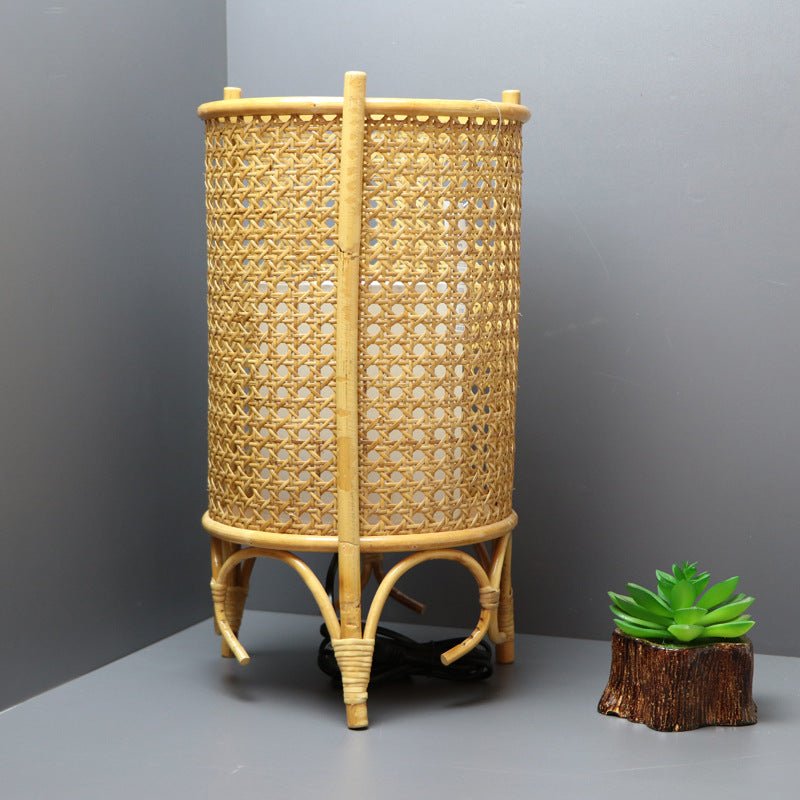 Cylindric Rattan Table Lampshade With 3 Legs, Handwoven. - -