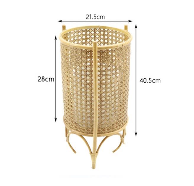 Natural Cylindric Rattan Table Lampshade With 3 Legs, Handwoven Home Decor.