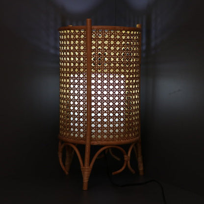 Cylindric Rattan Table Lampshade With 3 Legs, Handwoven. - -