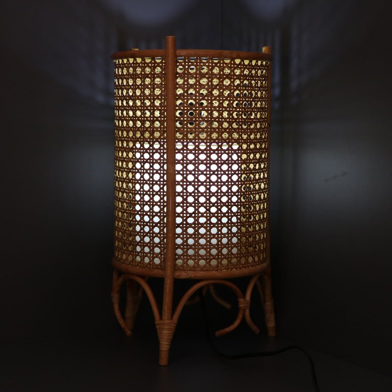 Cylindric Rattan Table Lampshade With 3 Legs, Handwoven. - -