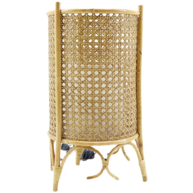 Cylindric Rattan Table Lampshade With 3 Legs, Handwoven. - -