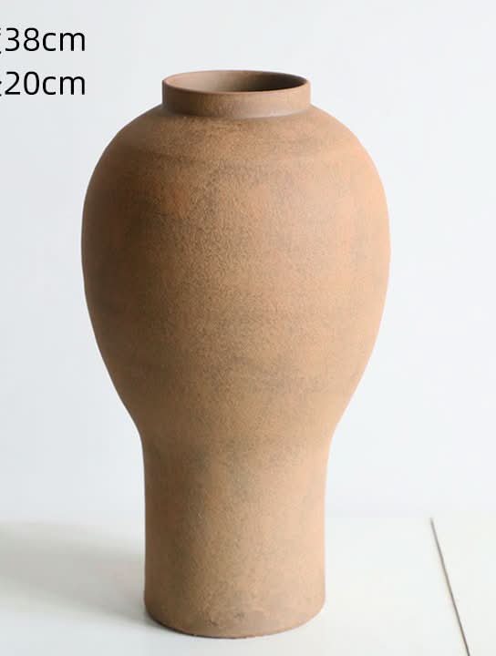 Cylindrical Curved Clay Brown Vase - rustic texture, home decor accent