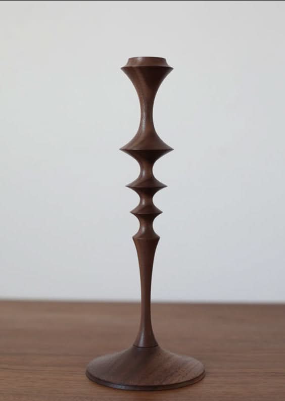 Dark wood pillar candle holders made of walnut, unique carved design, home decor accent