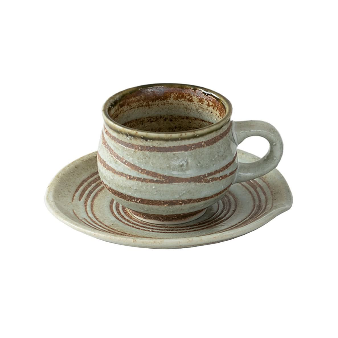 Rustic Ceramic Handmade Mug With Coaster, earthy tones, swirled pattern, home decor essential