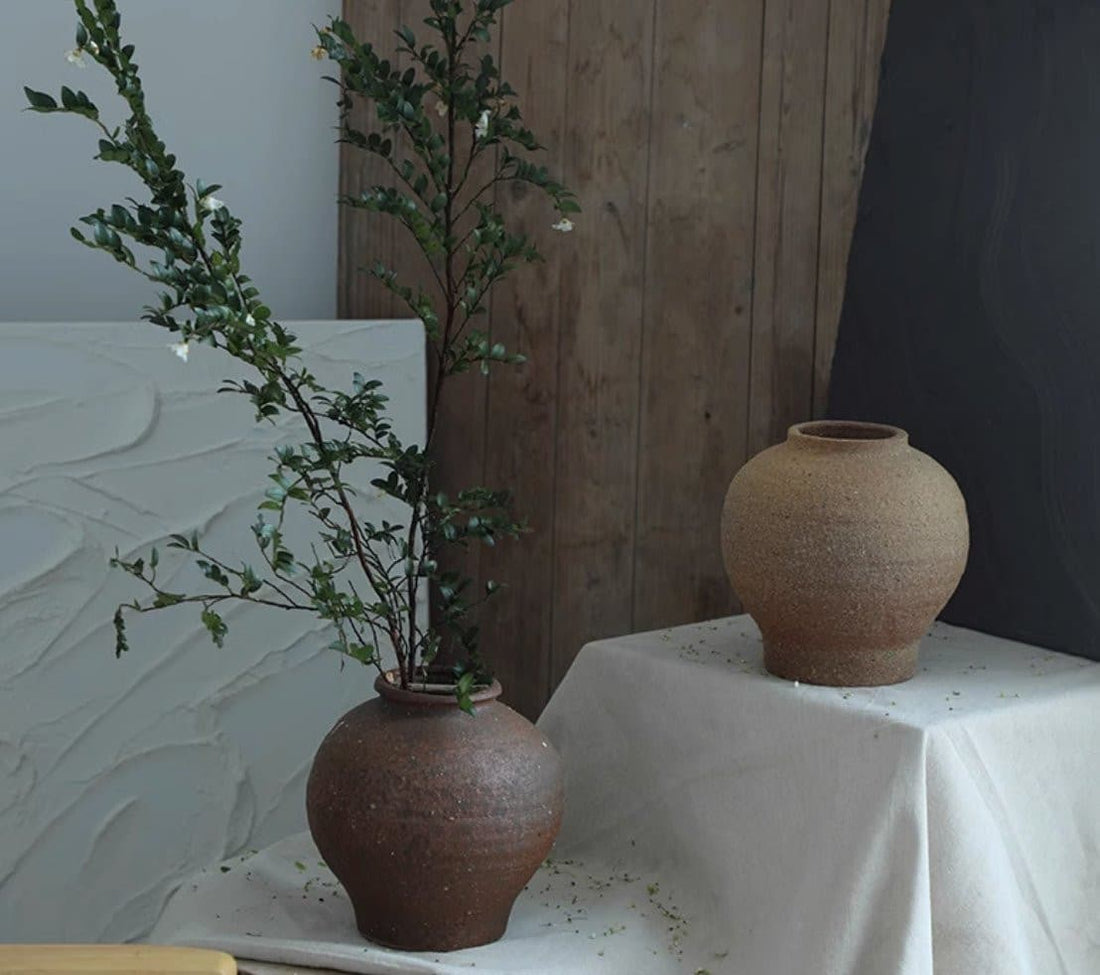 Danish-style Rough Earthenware Vases - -