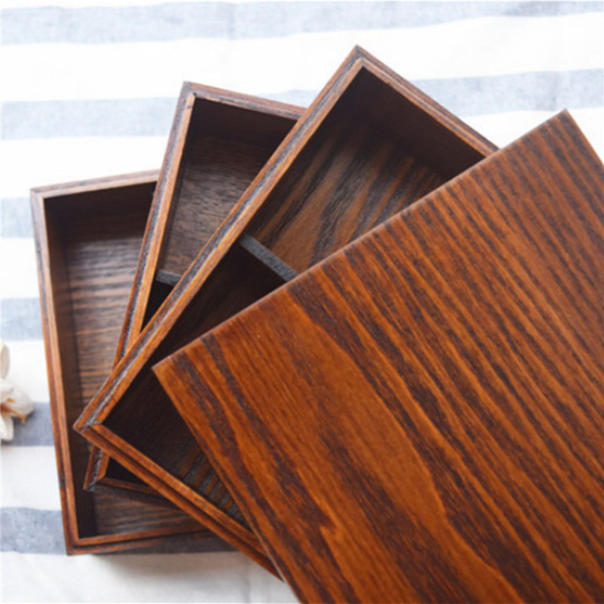 Wooden Japanese bento box, 3pcs, natural grain, dark brown finish
