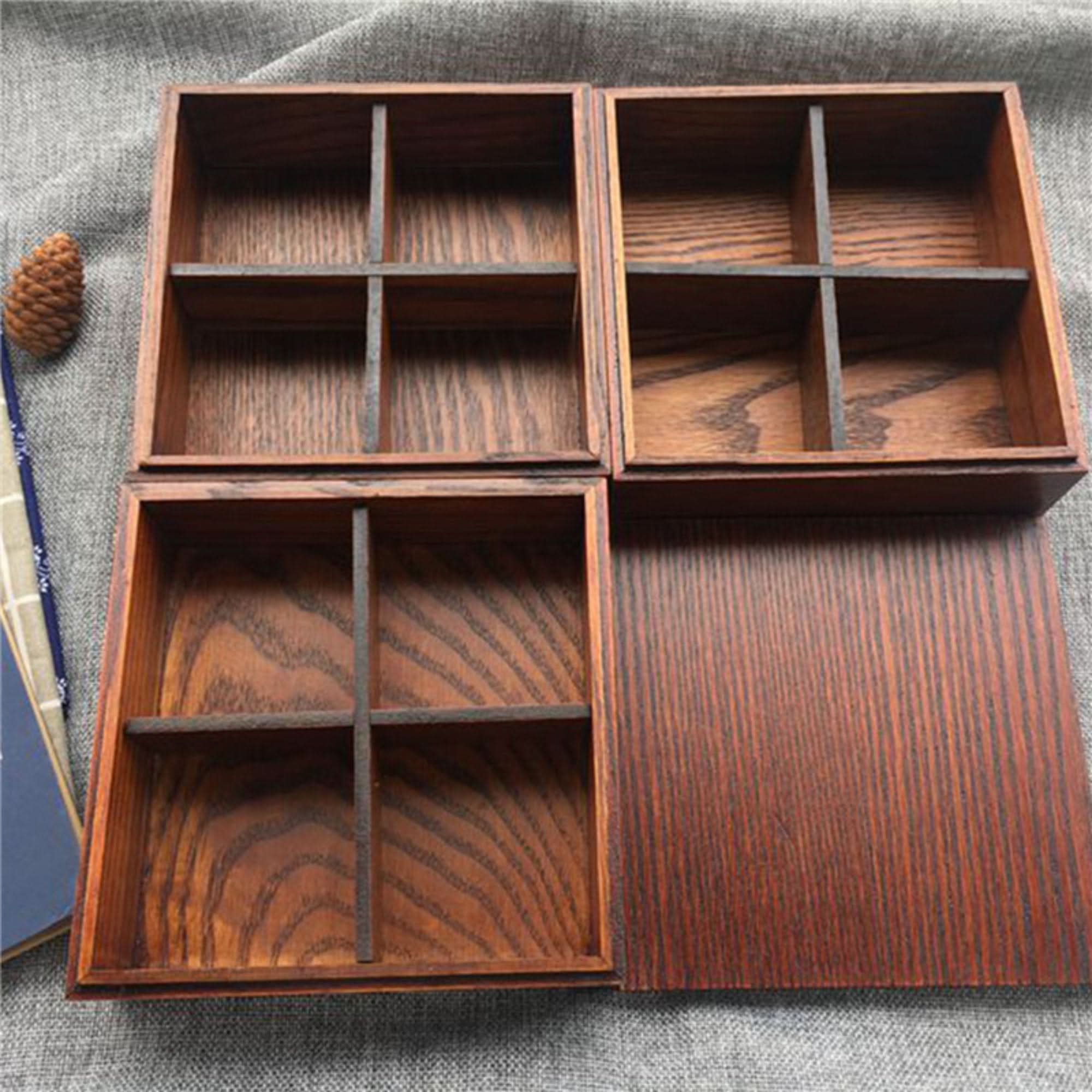 Wooden Japanese bento box 6.5"x2.5", 3 compartments. Natural wood grain finish.