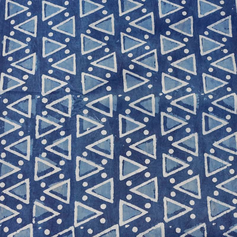 India Imported Blue Dyed Indian Fabric Pure Cotton Plant Dyed, indigo blue cotton textile with white and light blue triang...