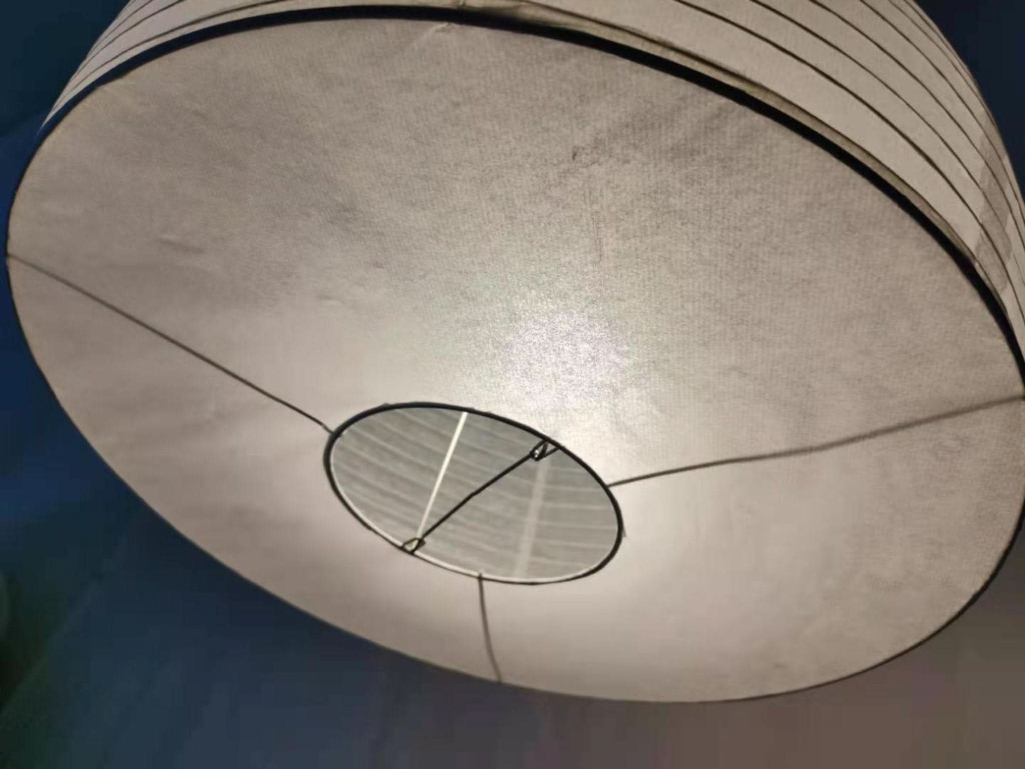 White paper dome ceiling lampshade with thin black stripes, home decor essential.