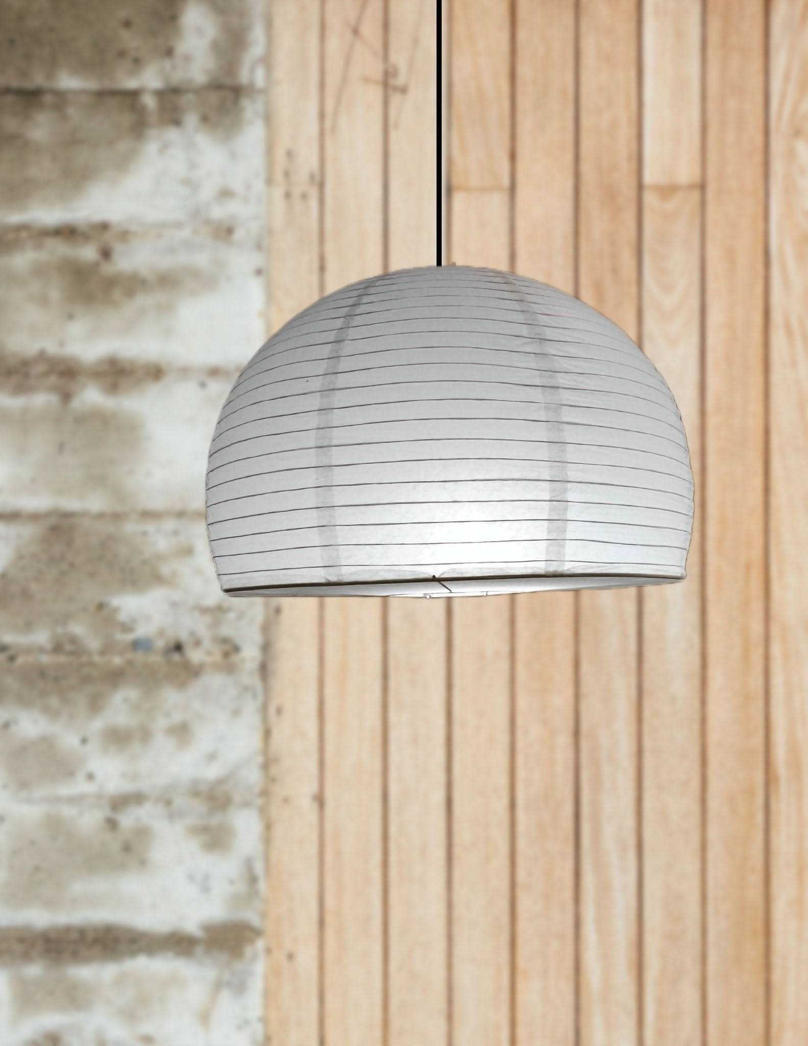 White Dome Paper Ceiling Lampshade with horizontal lines, home decor.