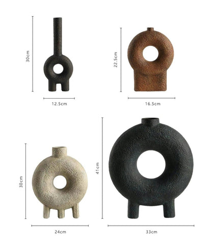 Donut Vase Wabi-Sabi Style Rough pottery - Abstract, Nordic, Geometric, Flower Vase - -