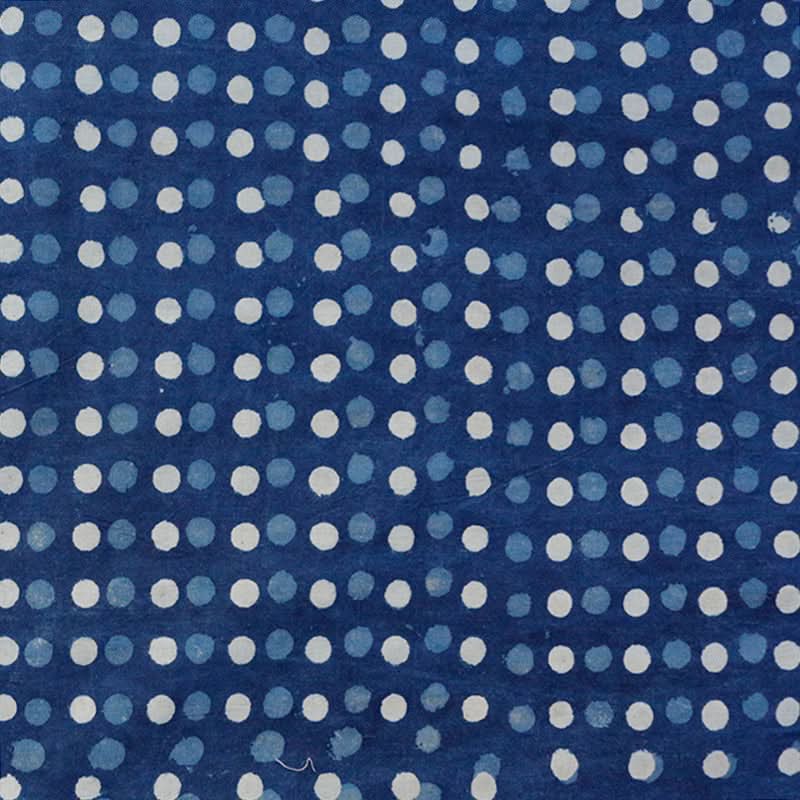 Blue dyed Indian fabric pure cotton with polka dots, India imported home decor.