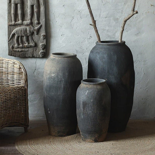 Extra-Long Wabi Sabi Gray Floor Vase - -