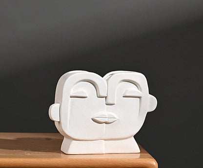 Face Vases in Abstract Stoneware Style - -