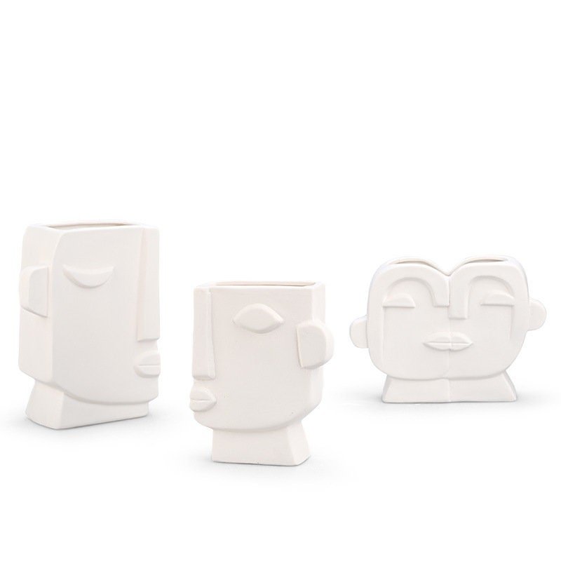 Face Vases in Abstract Stoneware Style - -