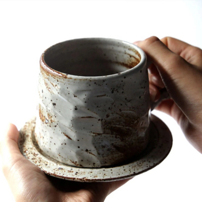 Stoneware Rustic Mug With Rock effect 10.14oz + Free Saucer