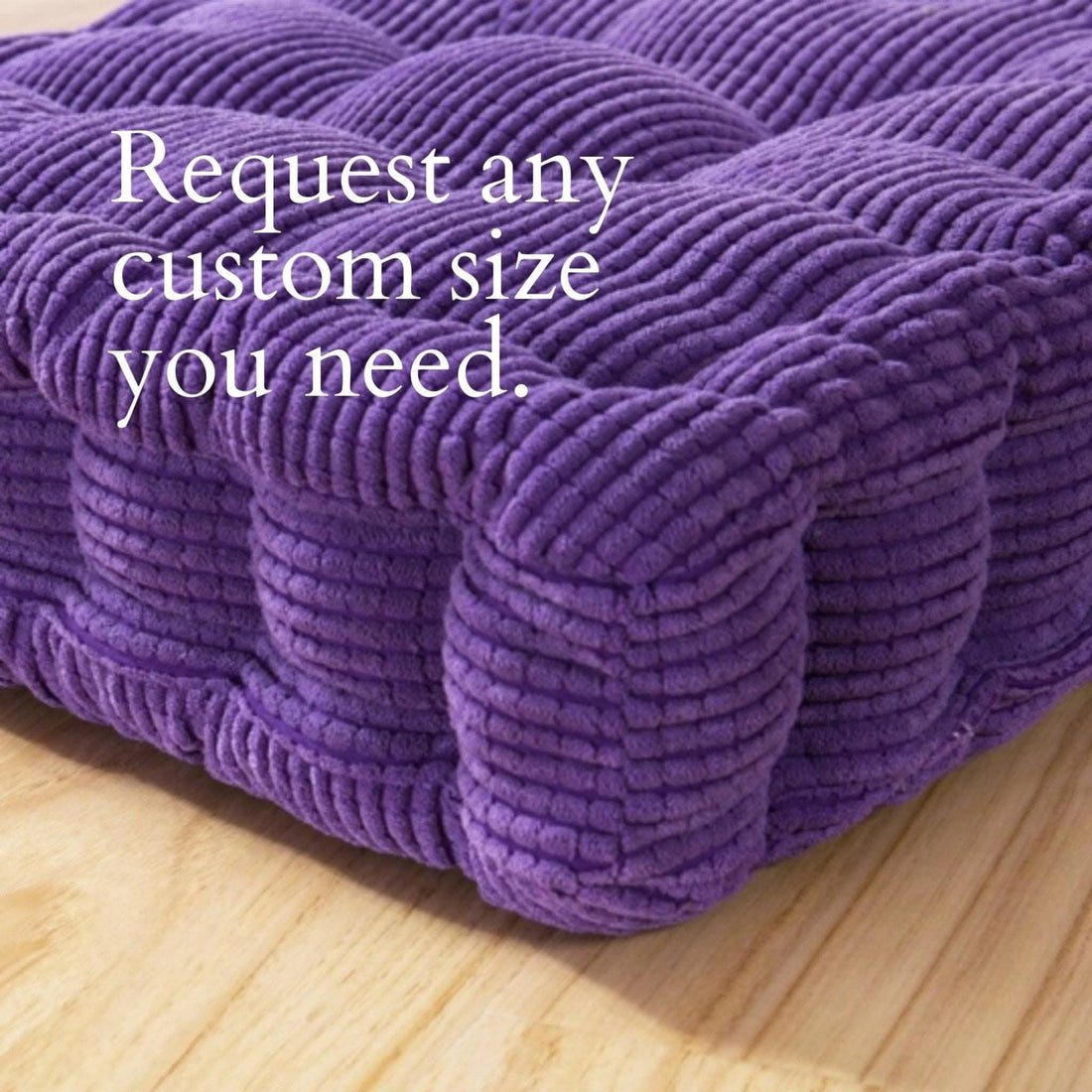Purple corduroy window seat cushion, custom size.