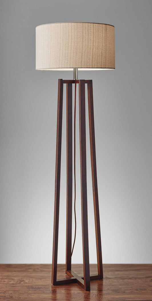 Floor Lamp Walnut Wood Finish Linen Fabric Shade 60" Height | Mid Century Table Lamp, Japanese, Scandinavian, Desk Lamp, Bedside Light - Floor Lamp -
