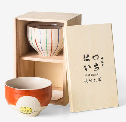 Gift Mino Yaki Hand-painted Japanese Set of 2 Bowls - -