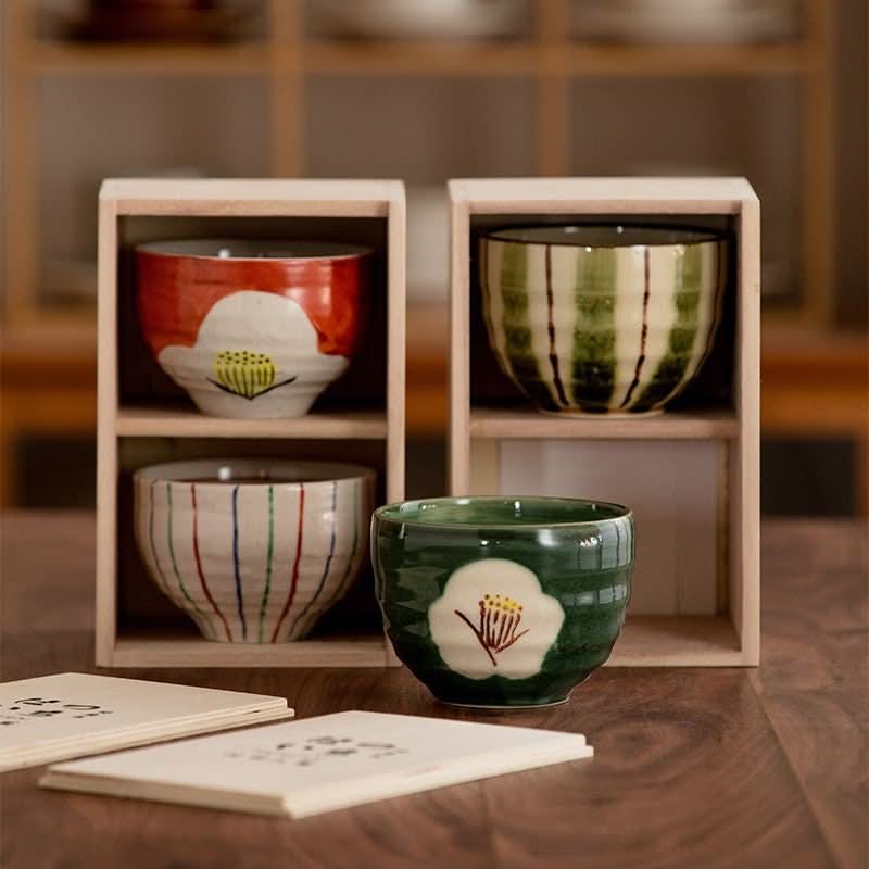 Gift Mino Yaki Hand-painted Japanese Set of 2 Bowls - -