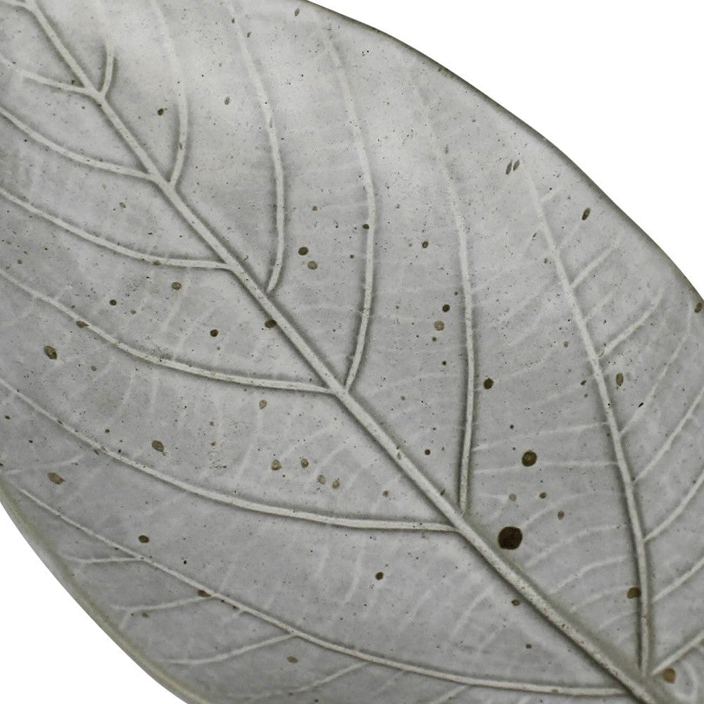 Gray Begonia Leaf Ceramic Serving Tray - -