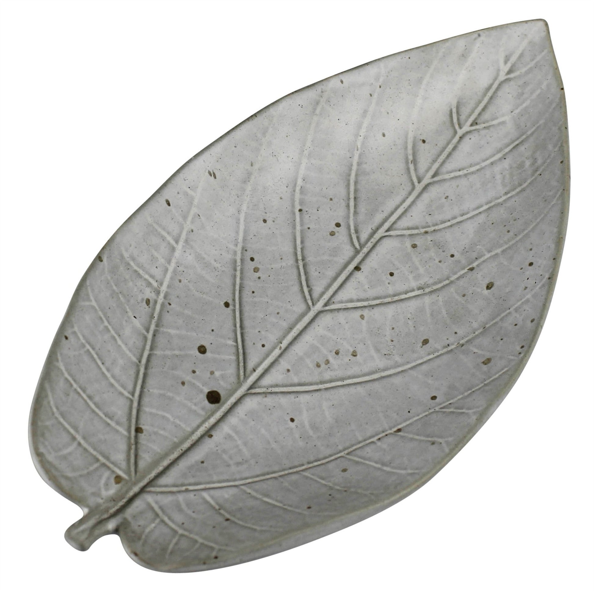 Gray Begonia Leaf Ceramic Serving Tray - -