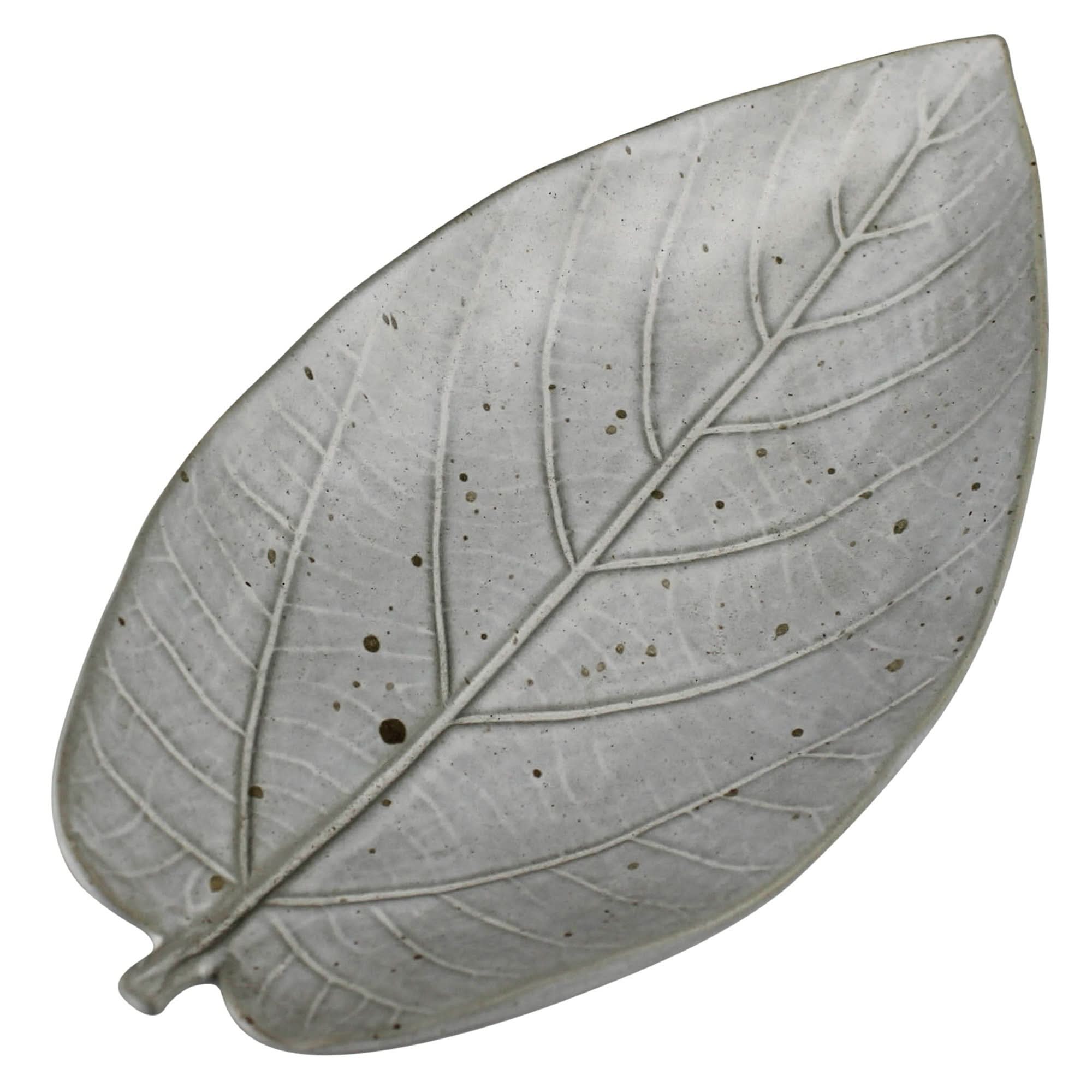 Gray Begonia Leaf Ceramic Serving Tray home decor, detailed leaf texture.