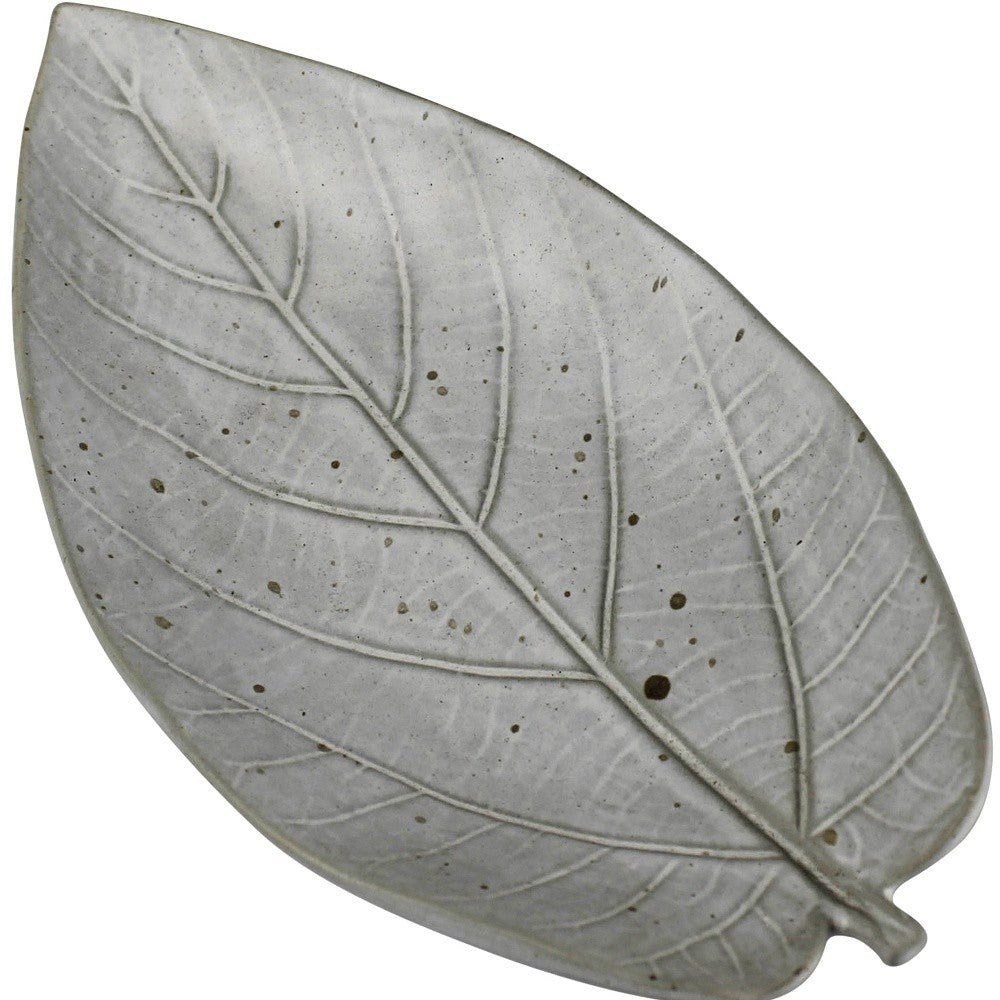 Gray Begonia Leaf Ceramic Serving Tray - -