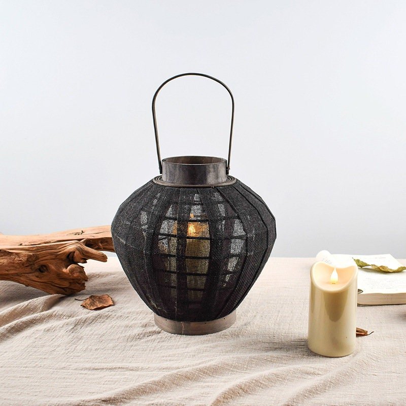 Hand-held Lantern, Bamboo Woven Linen, Candle Holder Decoration - -