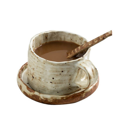 Hand-made Stoneware Palaeolithic Coffee Cup, Spoon And Saucer Set - -