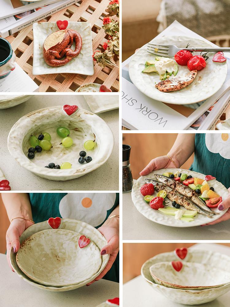 Handcrafted Japanese Love Ceramic Dinner Plate - -