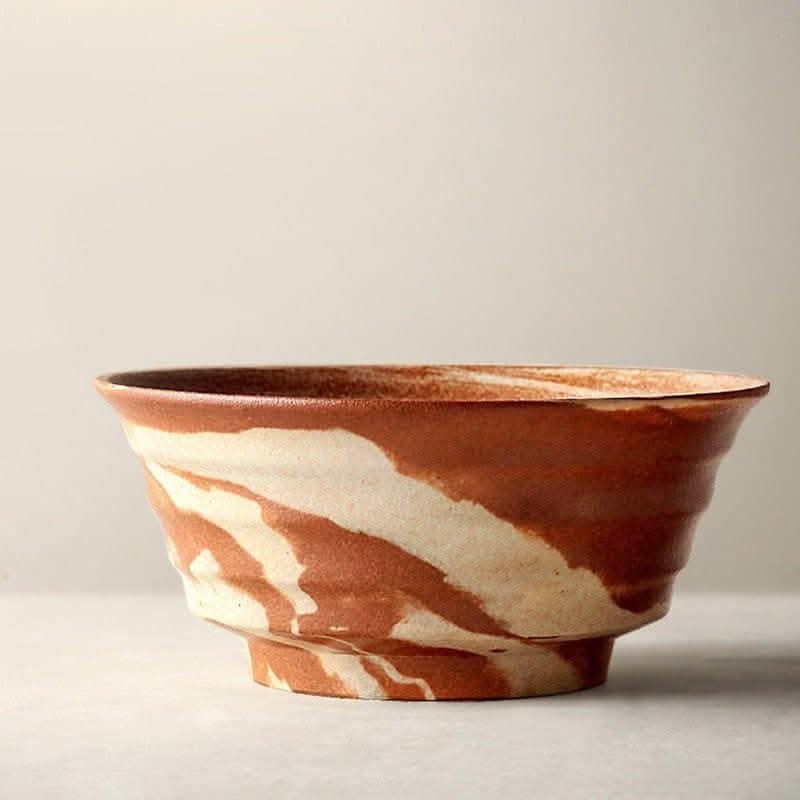 Ceramic Ramen Bowl 47oz with marble effect in brown and white, ideal for home decor.