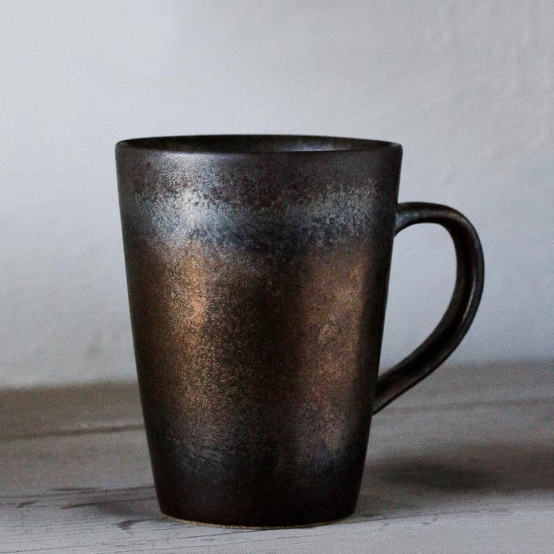 Handmade Pottery Mug 13.5oz | Large Coffee Mug, Retro Mug, Glazed Metallic, Japanese Pottery Mug - -