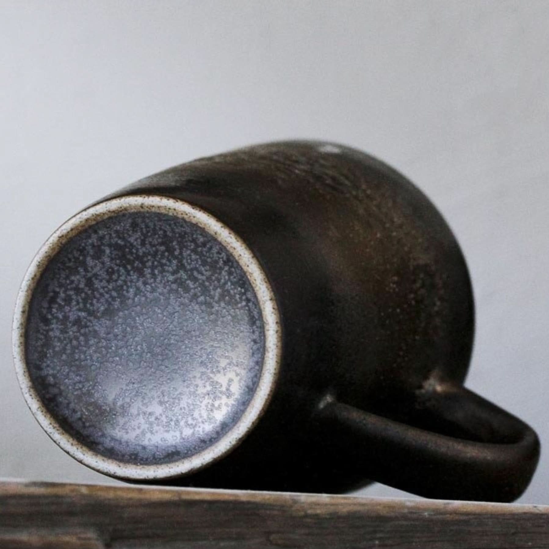 Handmade Pottery Mug, large 13.5oz, metallic glaze, retro Japanese design.