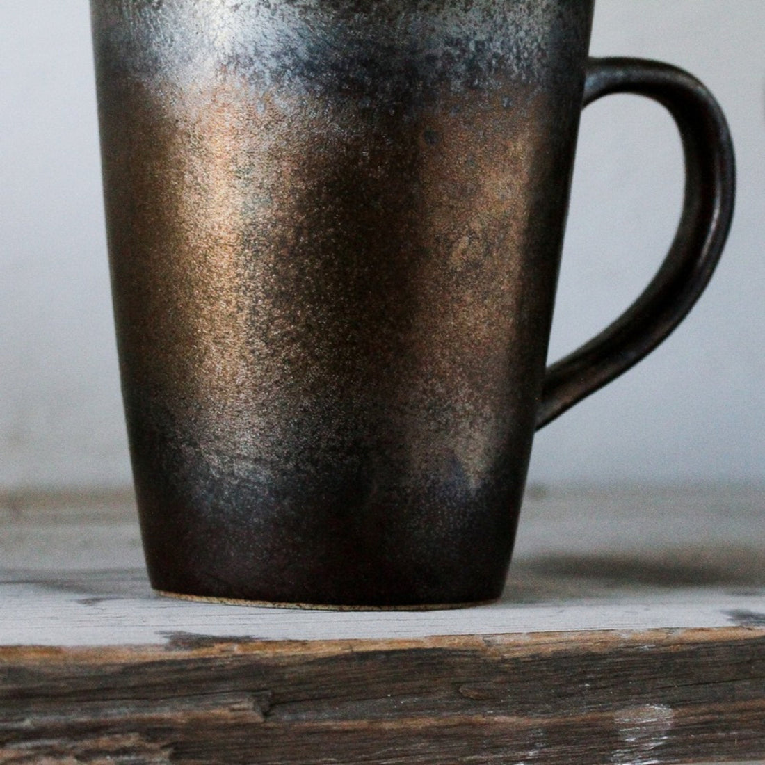 Handmade Pottery Mug 13.5oz | Large Coffee Mug, Retro Mug, Glazed Metallic, Japanese Pottery Mug - -