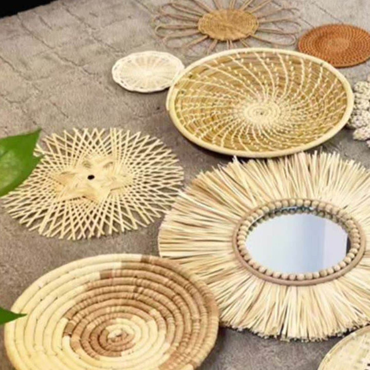 Handmade rattan natural colour wall plates - -