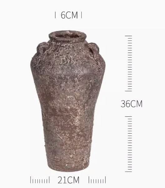 Textured brown handmade rough pottery vase, 36cm height, home decor for succulents or dried flowers.