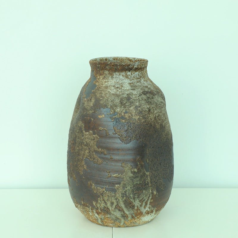 Handmade Stoneware Rounded Irregular Pottery Ceramic Vase | Retro Nostalgic, Wabi Sabi, Home Decor, Countertop, Flower Arrangement, Zen Style - -