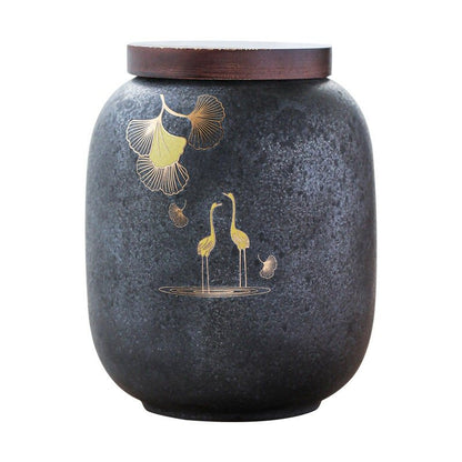 Household Stoneware Tea Caddy Ceramic Airtight Pot | Storage Jar, Tea, Coffee, Sugar, Spices, Herbs, Ginger, Container, Kitchen Organization - -