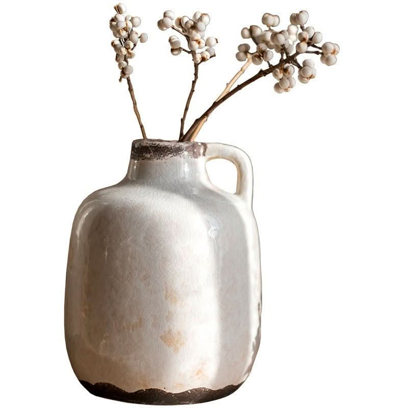 Ice Cracked Glazed Mouth Pottery Vase with dried florals, a farmhouse centerpiece.