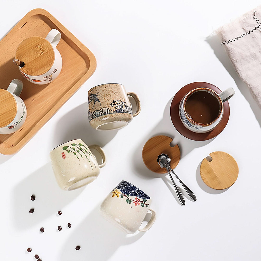 Japanese Mug Set of 2 12.84oz | Modern Ceramic Mug, Minimal Coffee Mug, Small Ceramic Pottery Mug - InnerUnionHome