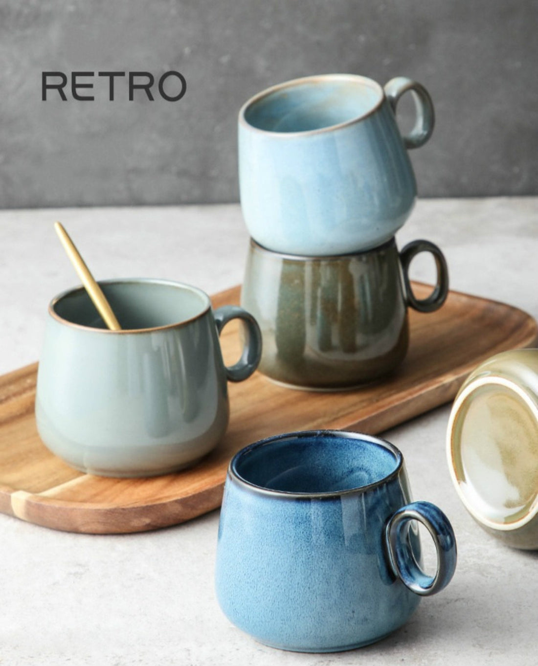 Retro Mug 2 for 1, 10.1oz| Latte Mug, Stoneware Mug, Ceramics Modern Mug, Japanese Pottery Mug - InnerUnionHome