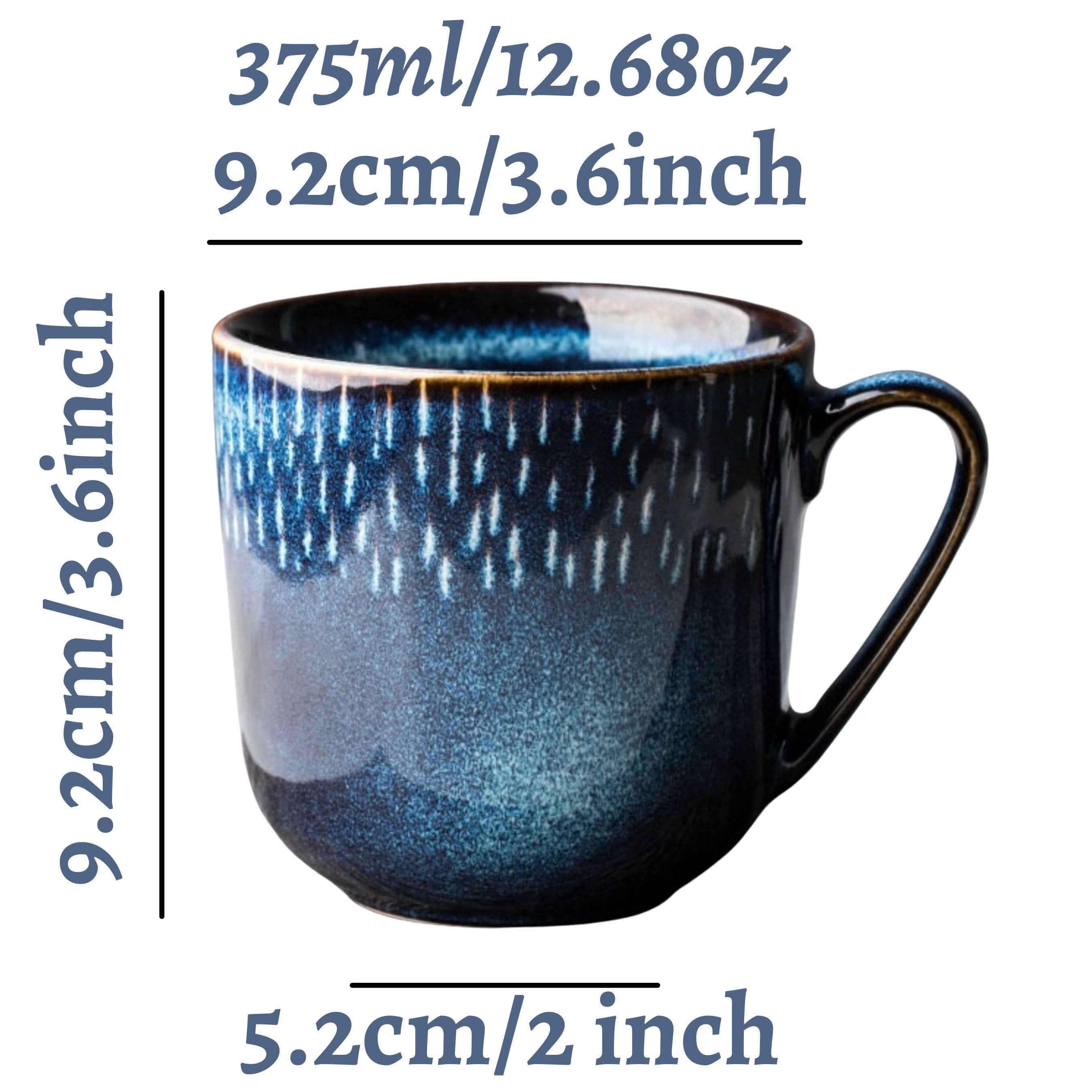 Ceramic mug with blue glaze and white lines, 2x1 set. Home decor.