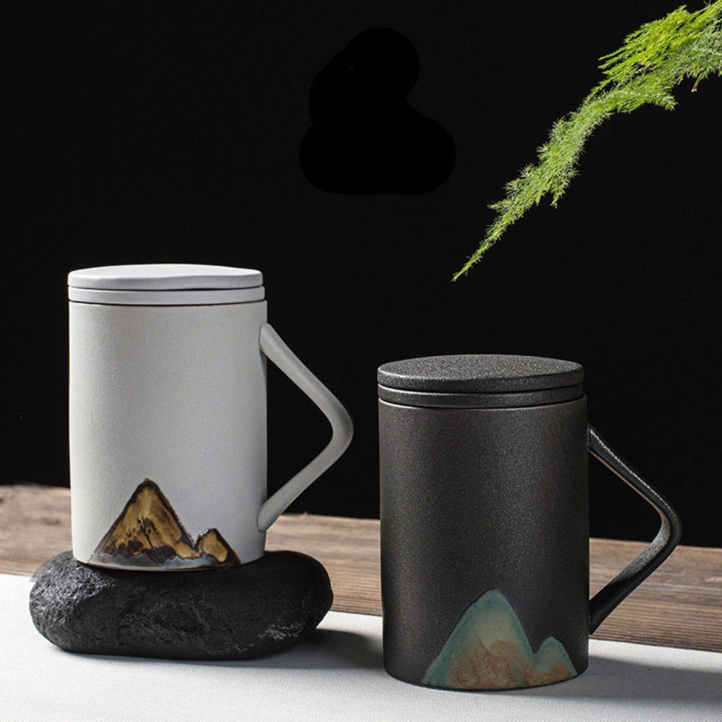 Japanese Style Mug 10.14oz with Infuser and Lid | Ceramic Travel Mug, Custom Latte mug, Stoneware Mug, Ceramic Coffee Mug,
