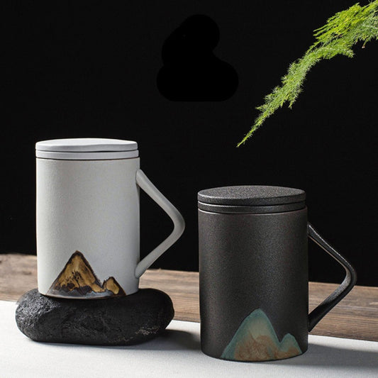 Taza estilo japonés de 10.14 oz con infusor y tapa | Taza de viaje de cerámica, taza de café con leche personalizada, taza de gres, taza de café de cerámica,