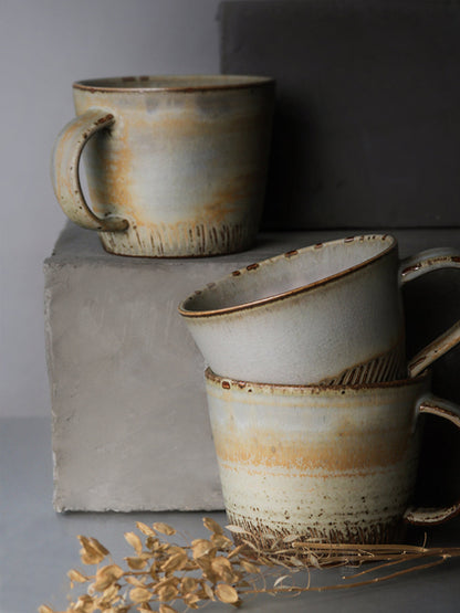 Japanese Pottery Mug 10.14oz With Carving | Stoneware Mug, Custom Latte mug, Stoneware Mug, Ceramic Coffee Mug,