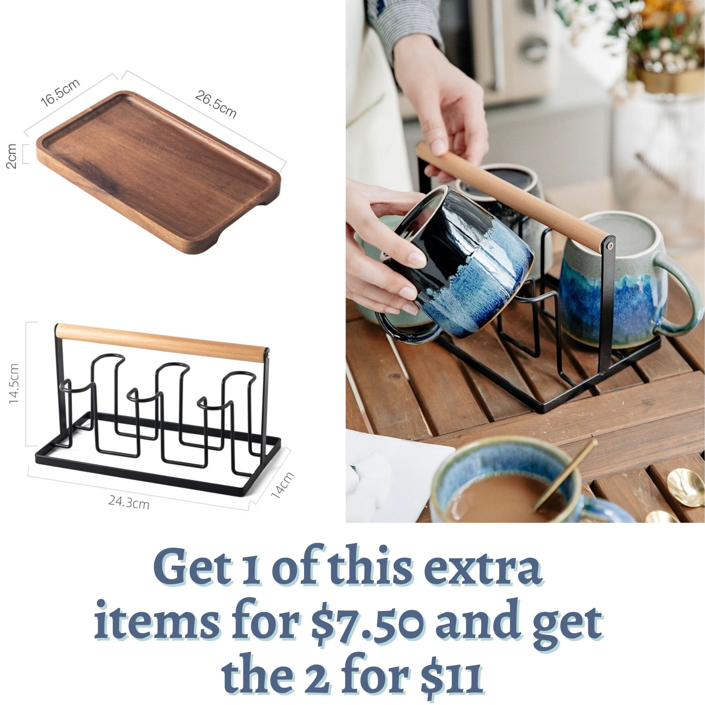 Reactive Glazed Mug 13.5oz on wooden table with a mug holder.