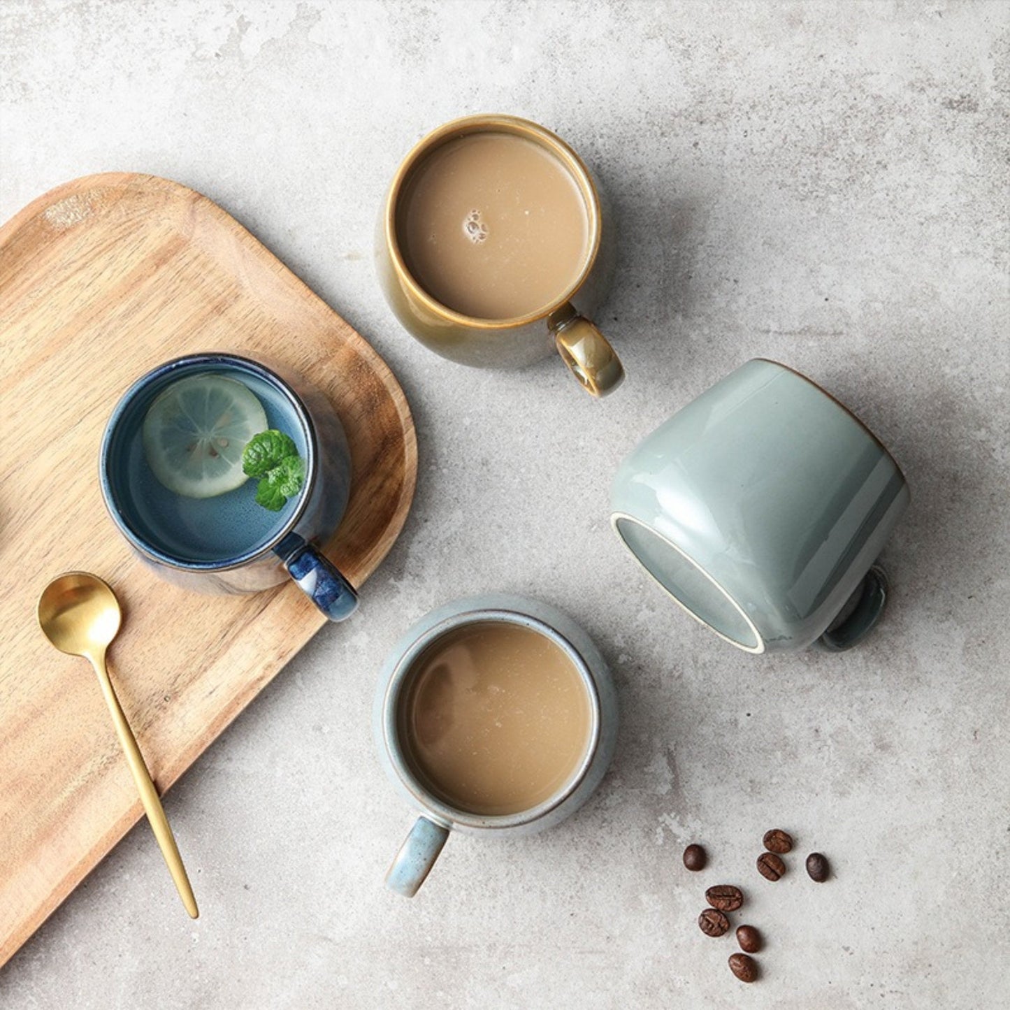 Retro Mug 2 for 1, 10.1oz| Latte Mug, Stoneware Mug, Ceramics Modern Mug, Japanese Pottery Mug