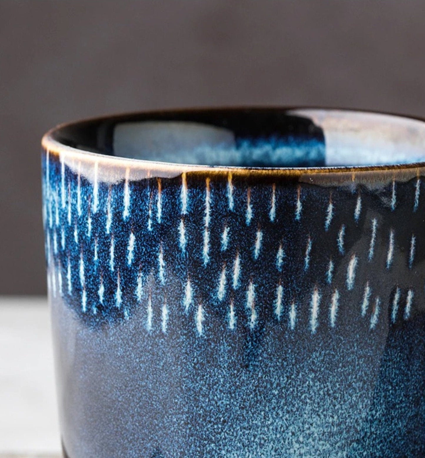 Ceramic Mug With Blue Glaze and White Lines 2x1 Set