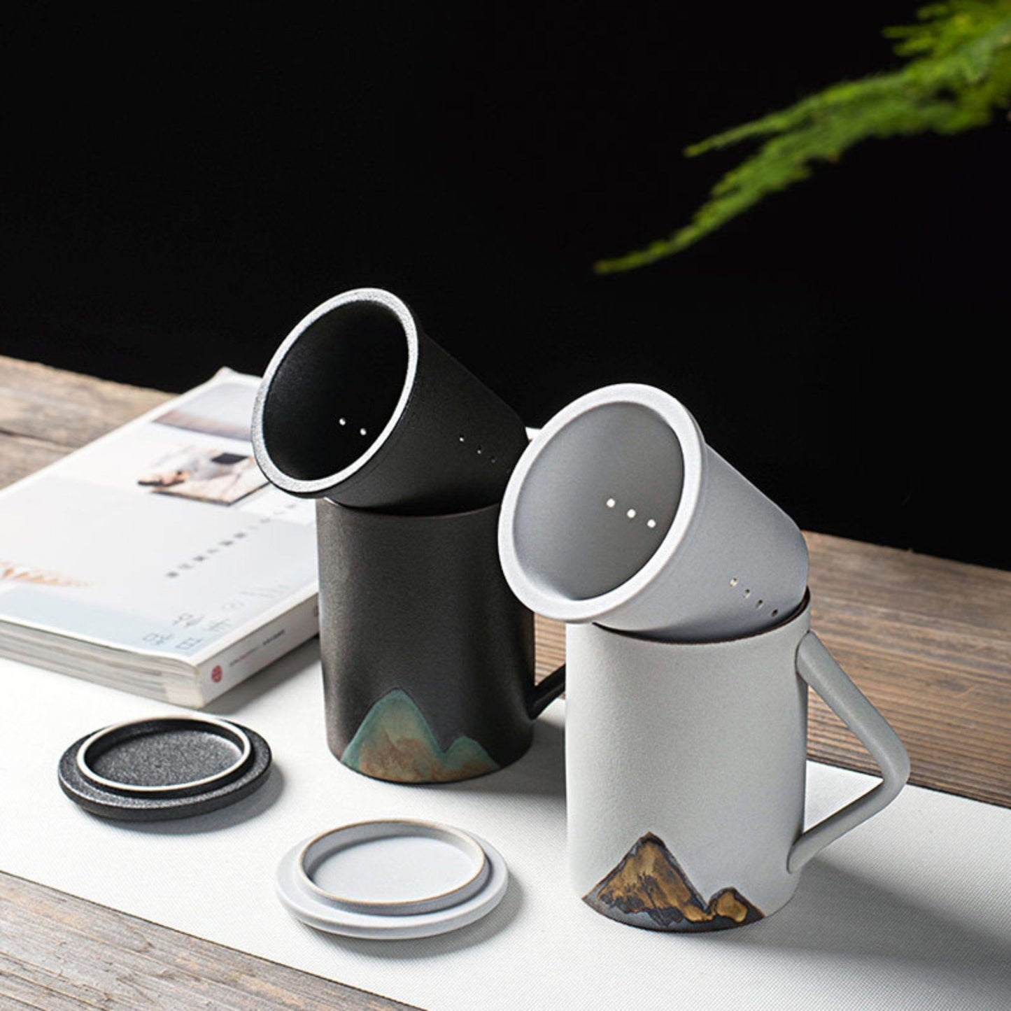 Japanese Style Mug 10.14oz with Infuser and Lid | Ceramic Travel Mug, Custom Latte mug, Stoneware Mug, Ceramic Coffee Mug,